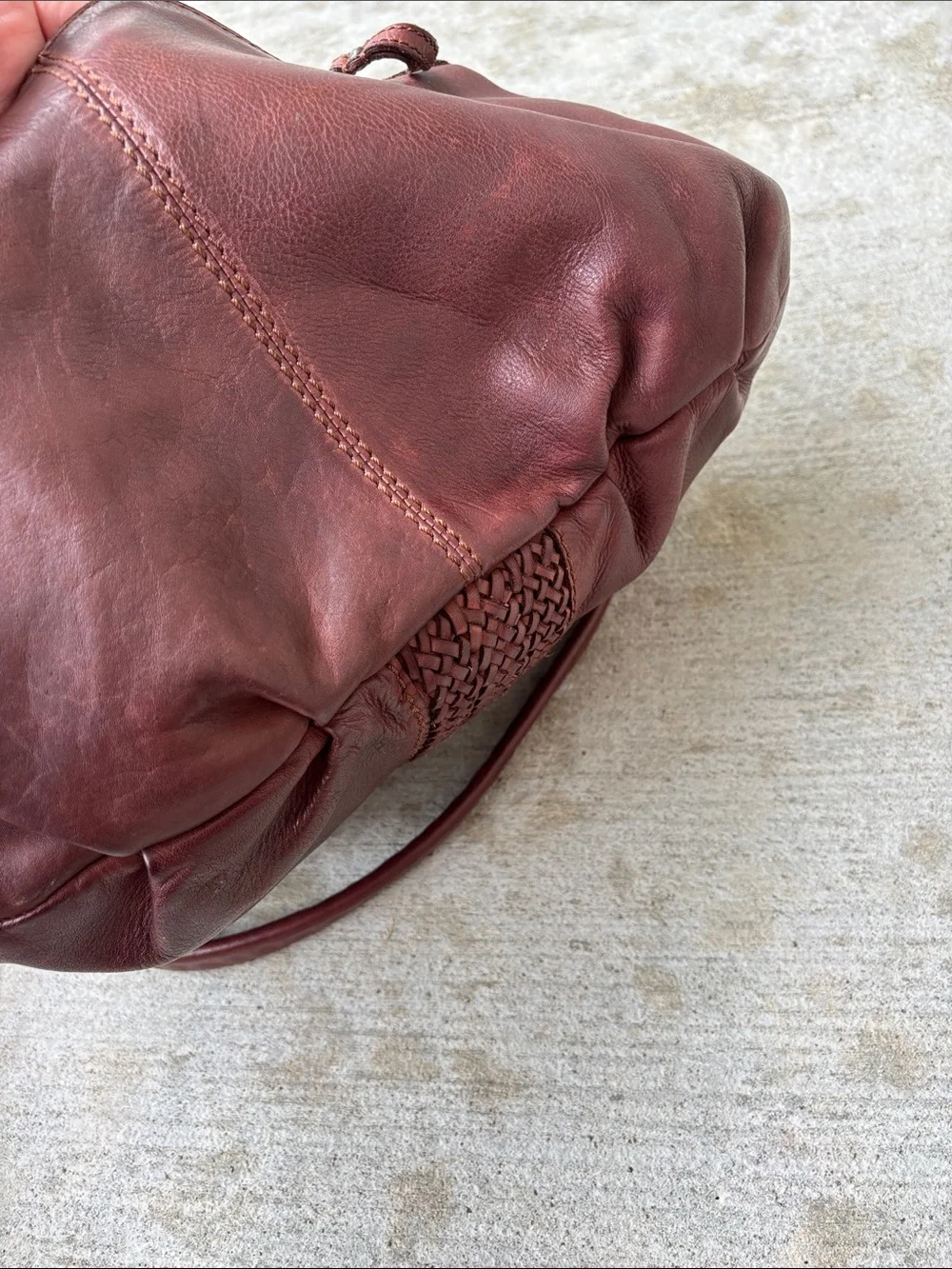 Zoa Braided-Trim Leather Hobo Bag in Deep Rust
